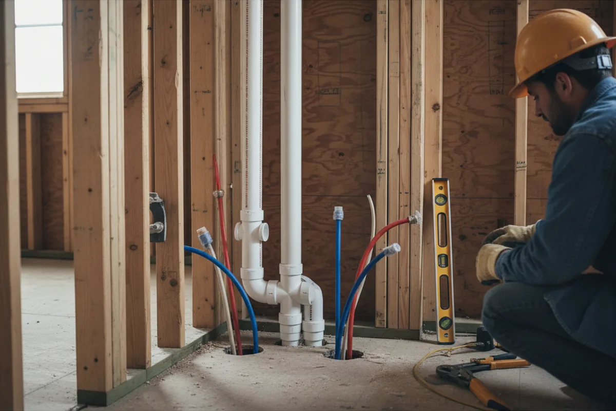 Drain and supply rough-in during Sump Pump Repair in Peru