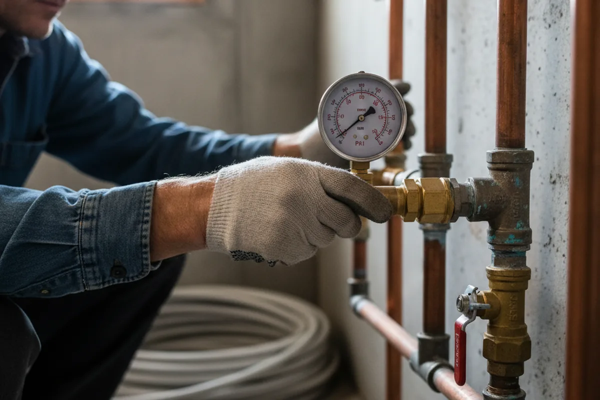 Pressure testing a repaired line during Water Line Repair in Peru